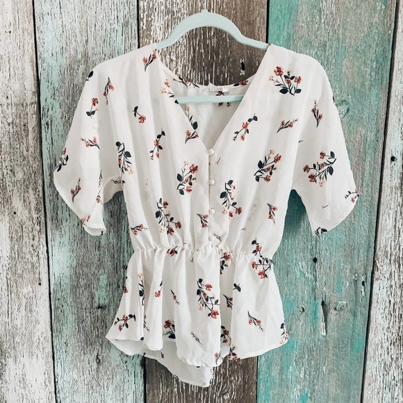 Sienna Sky Tops - Sienna Sky Floral Button Peplum Blouse White Small